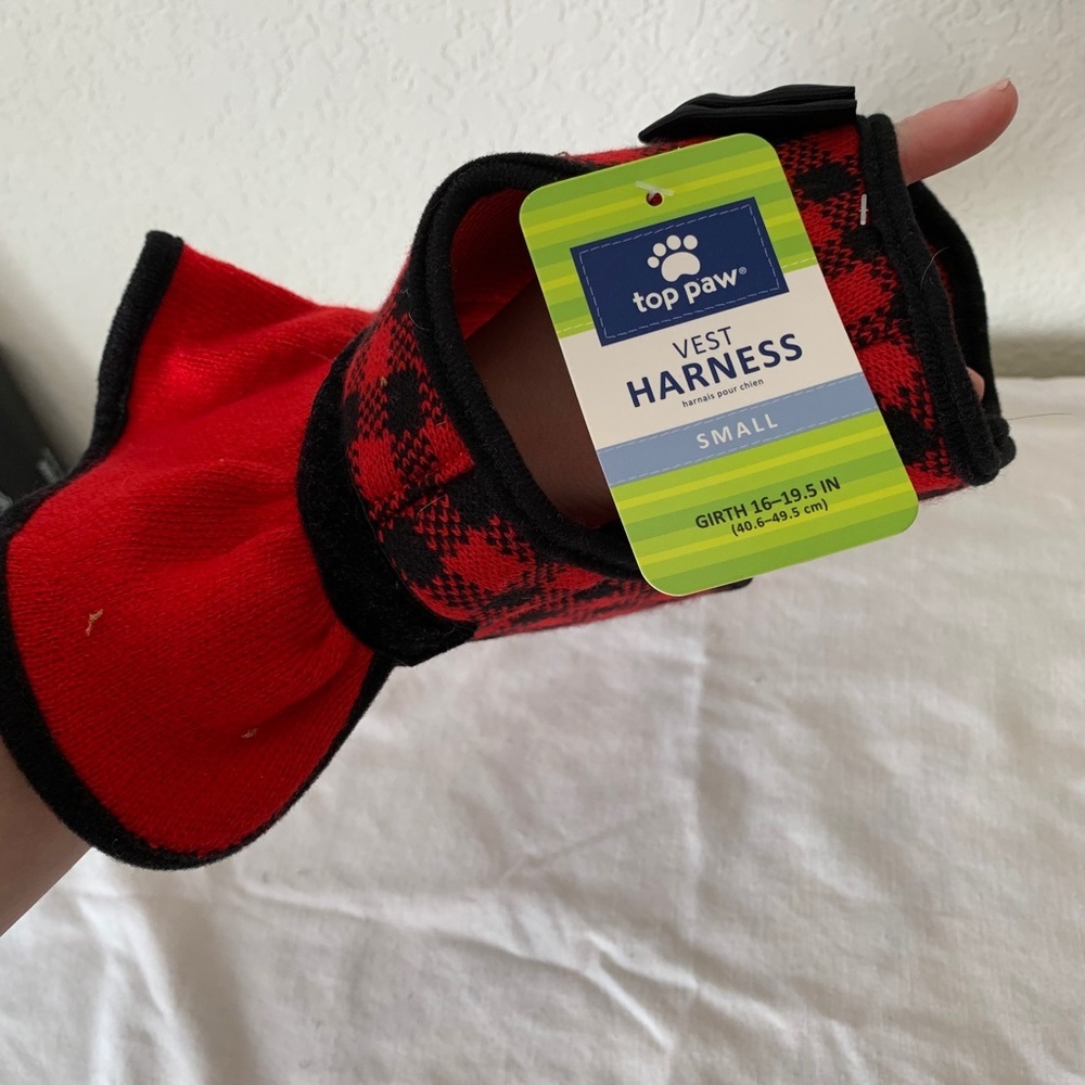 Top Paw Red And Black Plaid Dress Velcro Vest Harness With Bow Size Small (895) - Picture 8 of 9